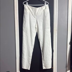 3/$14 Max Studio Linen Blend White Ankle Slit Pants Size: 12 Inseam: 32”